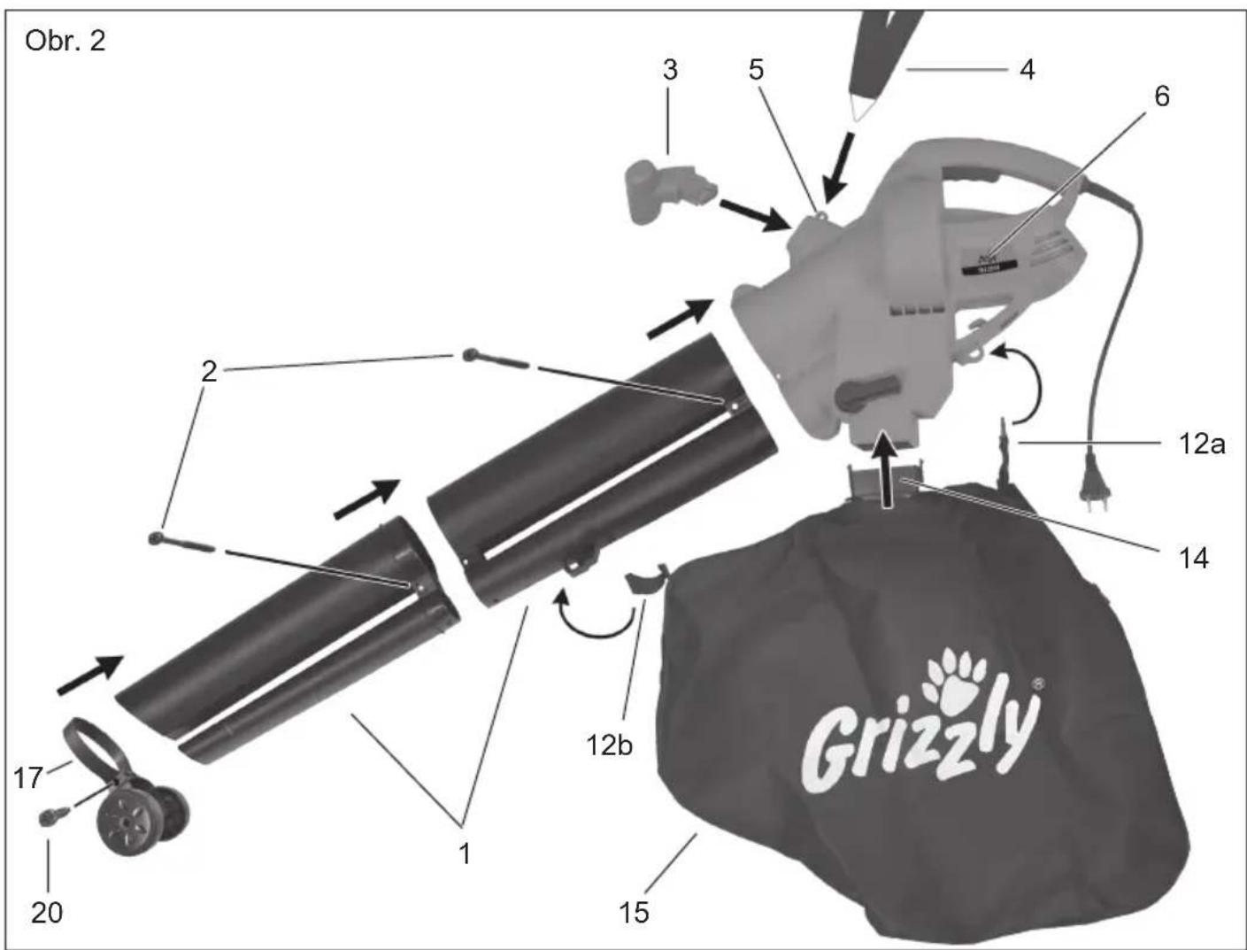 Grizzly ELS 2201 - Montáž foukaci/saci trabky - 1