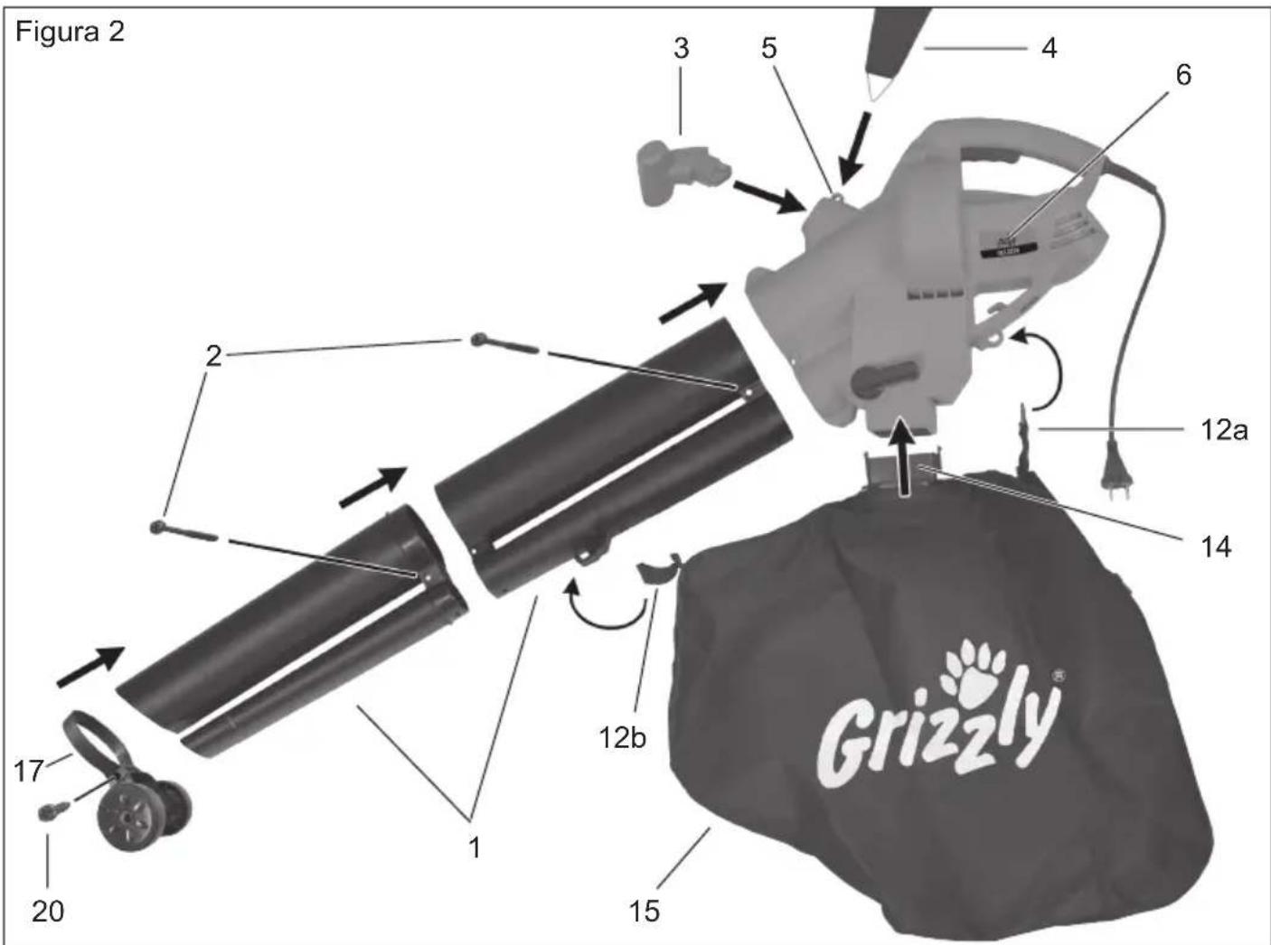 Grizzly ELS 2201 - Montaggio del tubo di soffi aggio/ d'aspirazione - 1