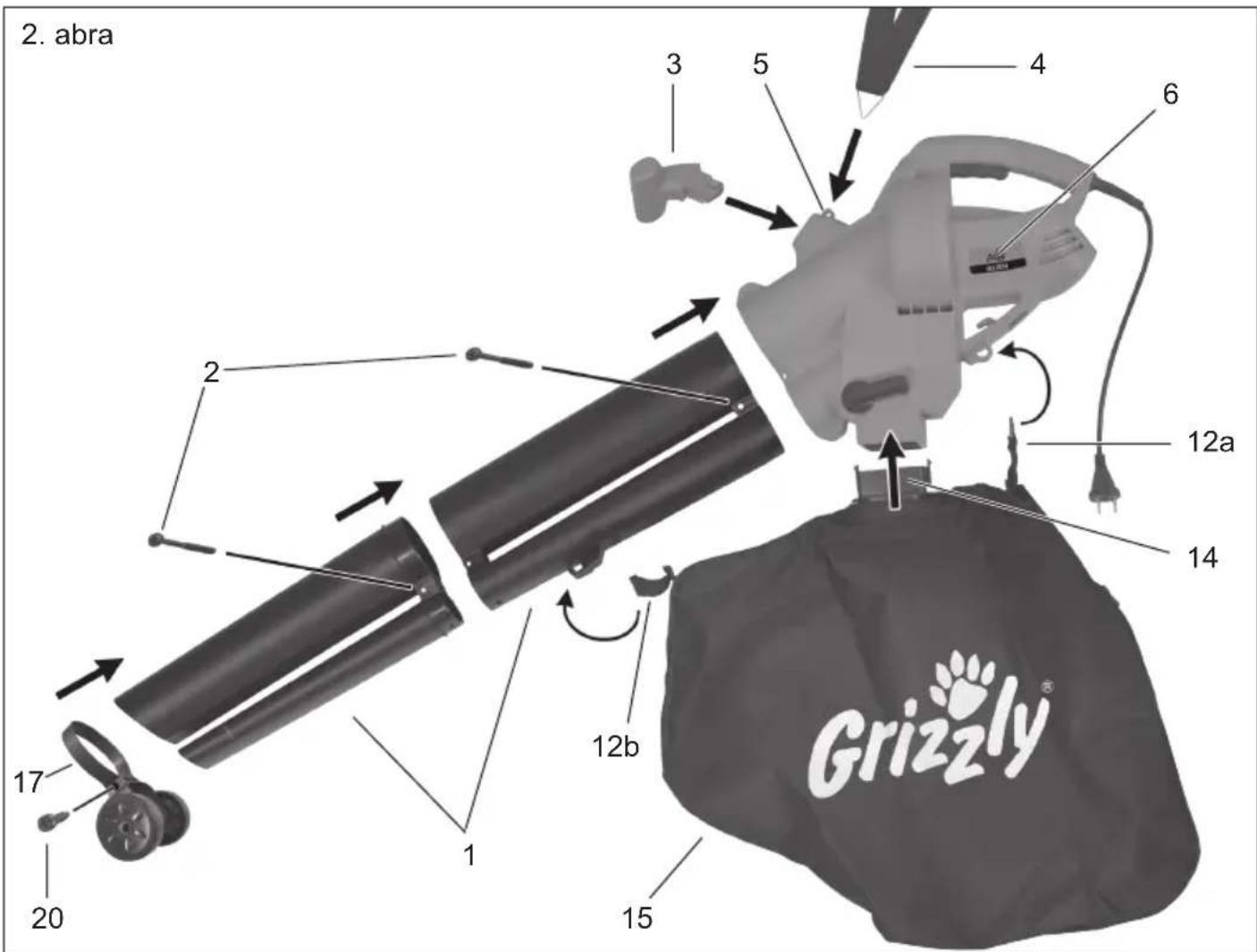 Grizzly ELS 2201 - A fuvó-/szívócso felszerelése - 1
