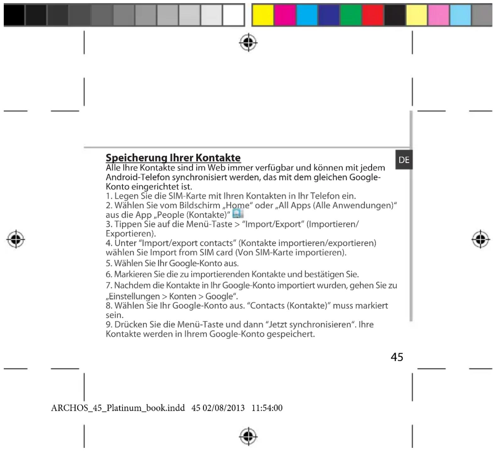 ARCHOS 45 Platinum - Synchronisierungsinformationen - 1