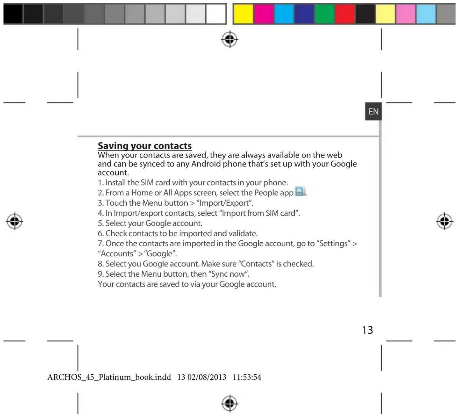 ARCHOS 45 Platinum - Synchronizing info - 2