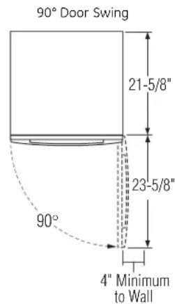 90° Door Swing 21-5/8" 23-5/8" 90° 4" Minimum to Wall