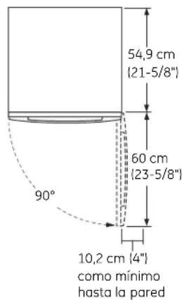 54,9 cm (21-5/8") 60 cm (23-5/8") 90° 10,2 cm (4") como mínimo hasta la pared