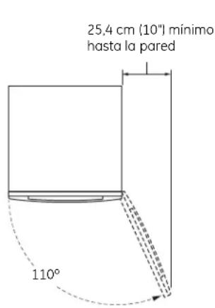 25,4 cm (10") mínimo hasta la pared 110°