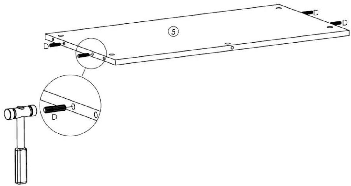 Technical diagram showing a mechanical assembly with labeled components and a magnified view of a tool interacting with a component.