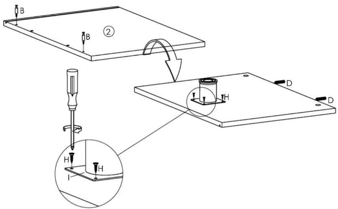 Technical diagram illustrating a mechanical assembly process with labeled components and a magnified view of the tool's base.