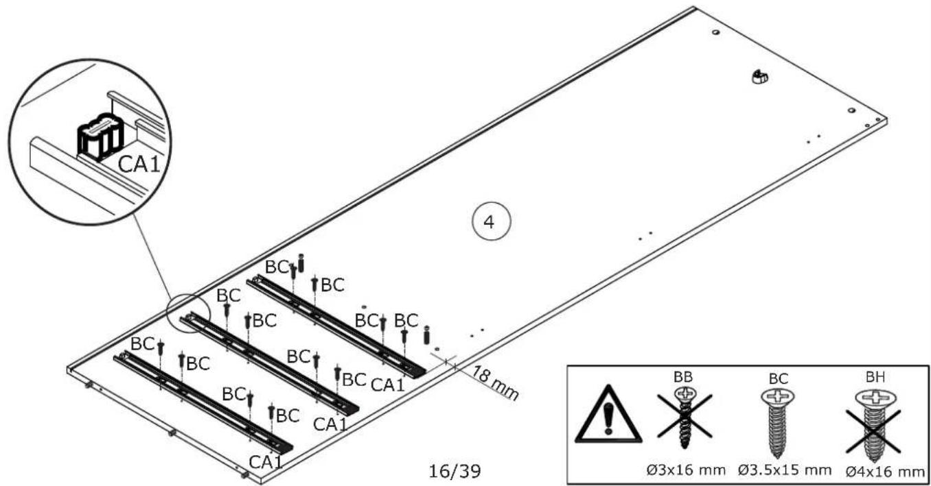 CA1 BC BC BC BC BC BC BC BC BC BC BC CA1 18 mm 16/39 BB BC BH Ø3x16 mm Ø3.5x15 mm Ø4x16 mm