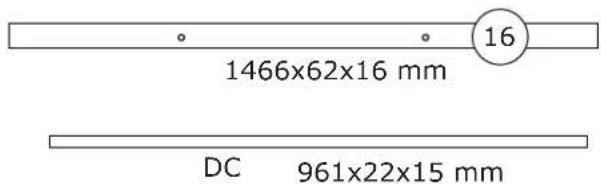 1466x62x16 mm 16 DC 961x22x15 mm