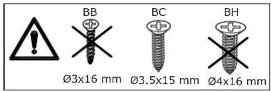 BB Ø3x16 mm BC Ø3.5x15 mm BH Ø4x16 mm
