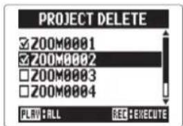 ZOOM H5 - Suppression de plusieurs projets Mode MULTI FILE uniquement - 3