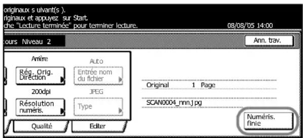 Triumph-Adler DCC 2635 - Si [Numér. prlots] est réglé sur [Marche] dans l'écran de configuration du scanner, un message demande, à la fin de la numérisation, s'il faut poursuivre la numérisation ou la terminer. - 1