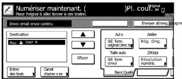 Triumph-Adler DCC 2632 - Si [TX contin] est activé dans l'écran de configuration du scanner, une fois la transmission terminée, l'écran de configuration du scanner s'affiche avec les mêmes paramétres de numérisation que pour transmission précédente. - 1