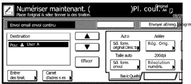 Triumph-Adler DCC 2625 - Si [TX contin] est activé dans l'écran de configuration du scanner, une fois la transmission terminée, l'écran de configuration du scanner s'affiche avec les mêmes paramétres de numérisation que pour transmission précédente. - 1
