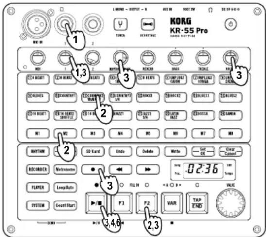 KORG KR55 Pro - Enregistrer une performance sur instrument en même temps que le fichier audio lu - 1