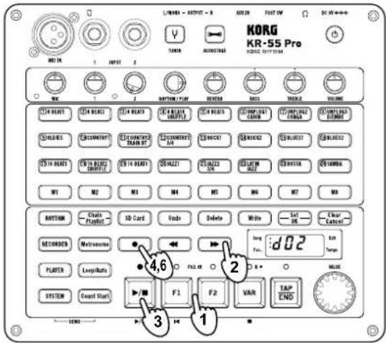 KORG KR55 Pro - Insérer des données dans un morceau existant via 'Punch-in' - 1