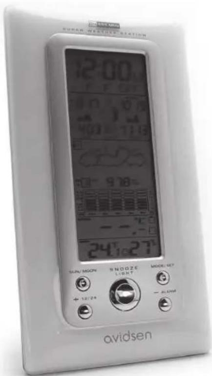 SUPER WINDOZE STATION 12:00 T 15.00 in 0.0 400-11:30 + - - 70°-978- 24°-27' SLIN/MOON BNOOZE LIGHT MODEL KEY + 12/24 - 6LHM avidsen