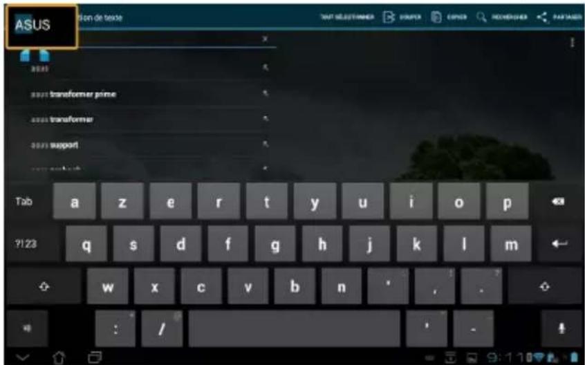 ASUS Transformer Pad TF300TL - Saisie, insertion, sélection et copie de texte - 2