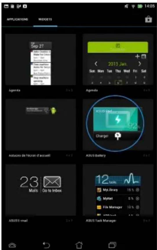 ASUS MeMo Pad F8255 - Placer le widget ASUS battery sur l'écran d'accueil - 1