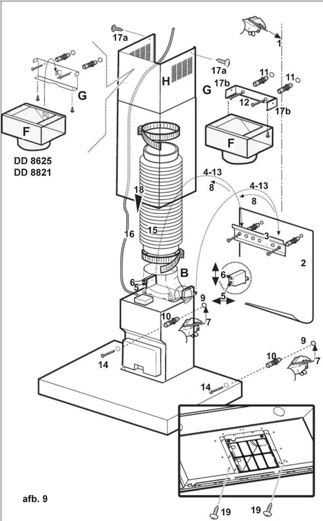 AEG-ELECTROLUX DD 8821 M - Voorbereidende maatregelen voor de installmentie (Alleen voor model DD 8625-8821) - 2