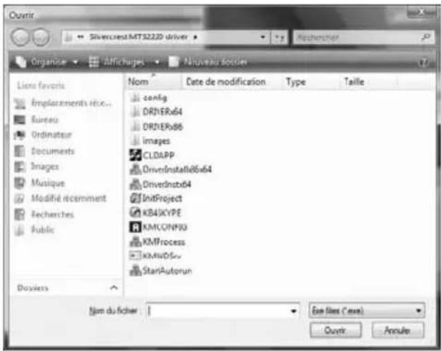 Ovinit Silvercrest.MTS2220 driver Rechercher Organise Aflichages Natuveau dossier Lienz favors Implacements réce... Bureau Ordinateur Documents Images Musique Modifié récemment Fecherches Public Dostiers Nom Date de modification Type Taille config DRIVERx64 DRIVERx86 Images CLDAPP DriverInstallx86x64 DriverInstx64 InitProject KB4SKYPE KMCONP93 KMProcess KMWDSy StartAutorun Nom du fichier | Eau files (*exe) Ovinit Anoules