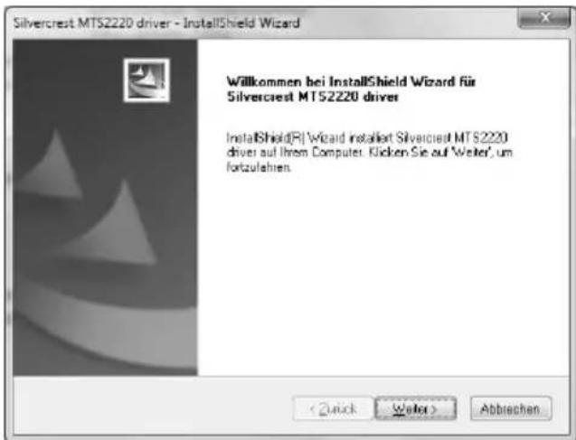 Silvercrest MTS2220 driver - InstallShield Wizard Willkommen bei InstallShield Wizard für Silvercrest MTS2220 driver InstallShield® Wizard installiert Silvercrest MTS2220 driver auf Ihrem Computer. Klicken Sie auf 'Weler', um fortzulahren. Abbrachen