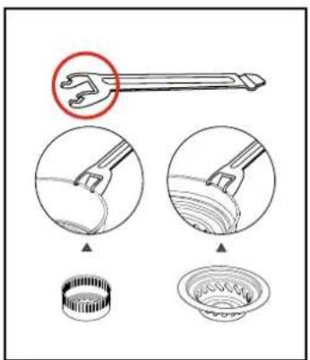 Diagram illustrating the use of a wrench to create a bowl, with magnified views showing different tool positions.