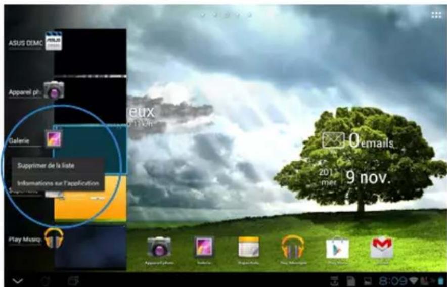 ASUS Transformer Pad TF0070 - Pour gérer les applications récentes : - 2