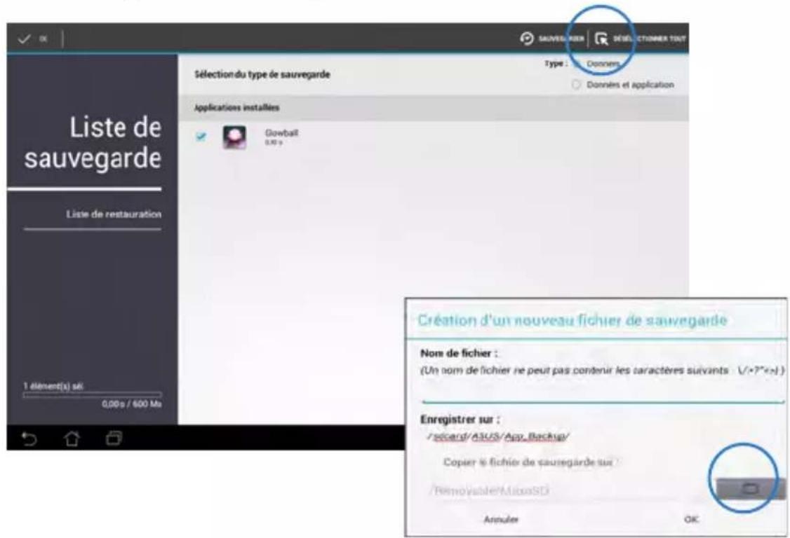 ASUS Transformer Pad TF0070 - Sauvegarde d'application - 2