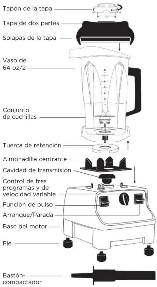 Vitamix Professional 500 - PRECAUCION: Las tapas y los bastones- compactadores no son intercambiables entre los distinctos estilos,tipso y tamanos de vasos. - 1