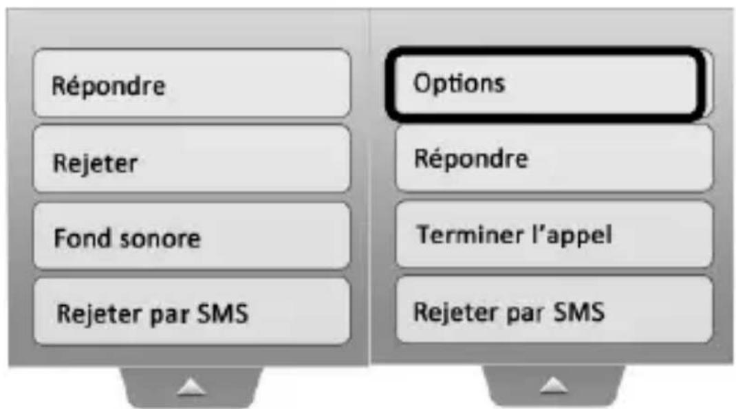 Répondre Rejeter Fond sonore Rejeter par SMS Options Répondre Terminer l'appel Rejeter par SMS