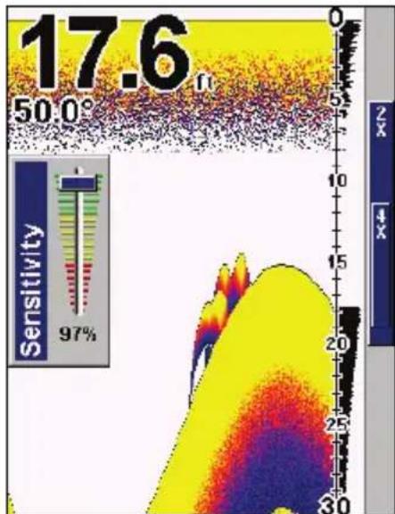 EAGLE FishEasy 350C Portable - Pour régler la sensibilité en mode manuel: - 1