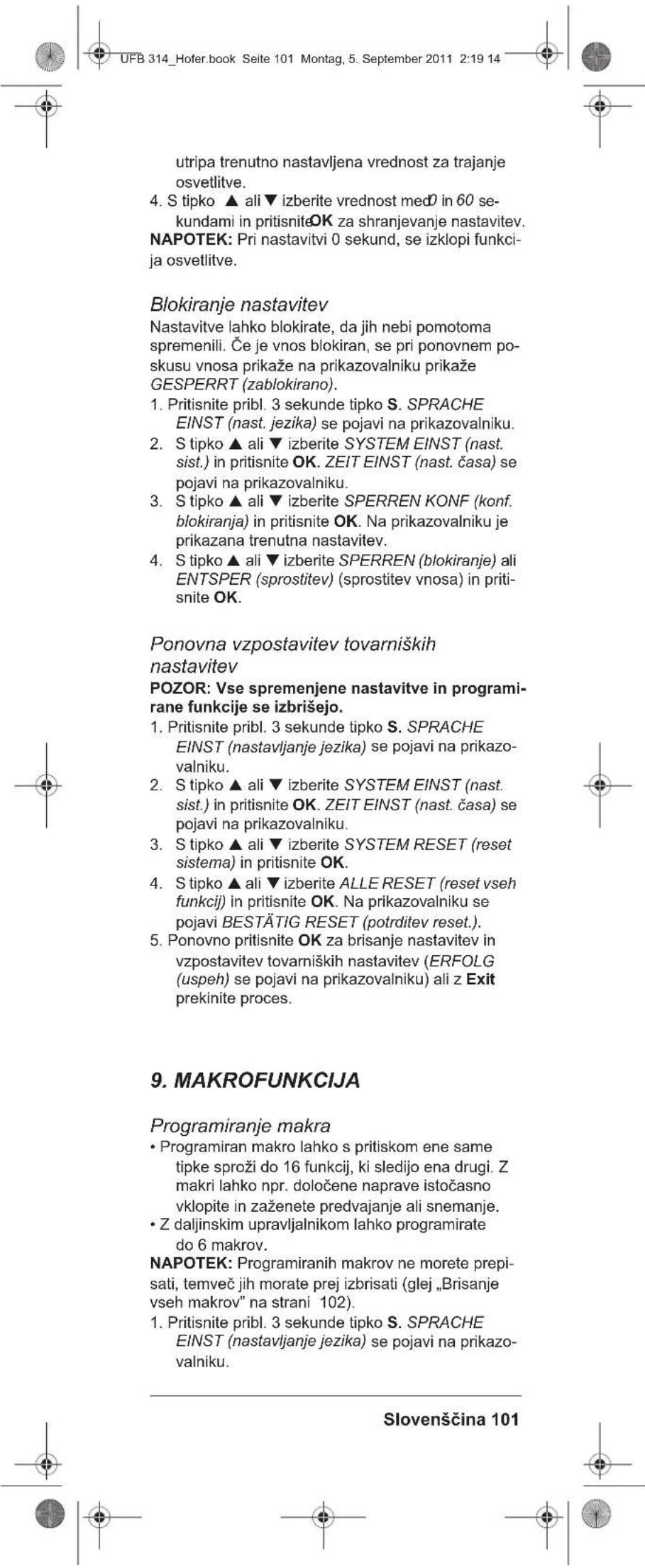 Tevion UFB 314 - Trajanje osvetlitve ozadja/tipk - 1