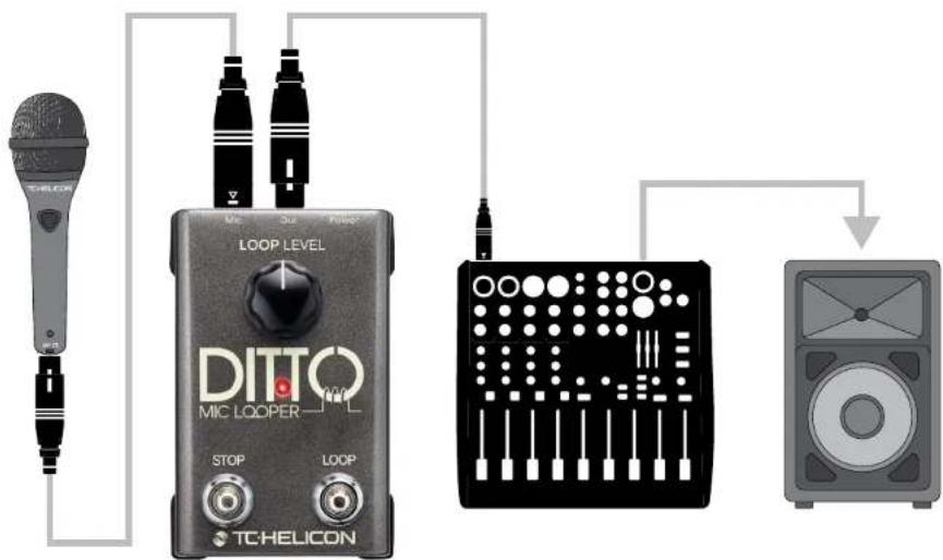 TC HELICON Ditto Mic Looper - Exemple de branchement 1 : Looping de base – pas d'effets - 1