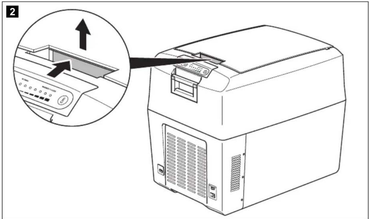 Diagram showing a printer device with an inset close-up of its internal structure, labeled with Chinese text and directional arrows.