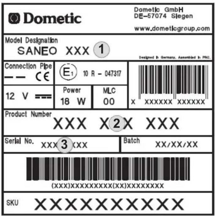 DOMETIC Saneo BLP - Typeplaatje van het toilet - 1