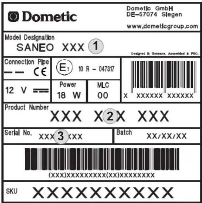 DOMETIC Saneo BLP - Type plate of the toilet - 1