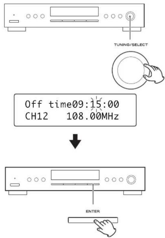 TEAC Lago - Ruotare la manopola TUNING/SELECT sino a regolare l'ora di attivazione del timer e, quindi, premere il tasto ENTER. - 4