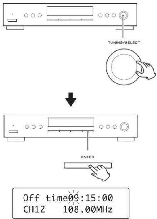 TEAC Lago - Ruotare la manopola TUNING/SELECT sino a regolare l'ora di attivazione del timer e, quindi, premere il tasto ENTER. - 3