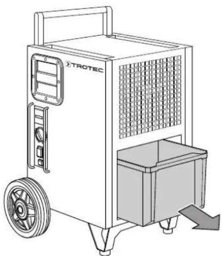 TROTEC TTK 175 S - Fonctionnement avec un tuyau branché sur le raccord d'évacuation de l'eau de condensation - 1