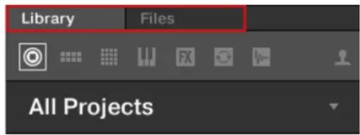 NATIVE INSTRUMENTS Maschine Mikro MK2 - Basculer entre le panneau library et le panneau files - 1
