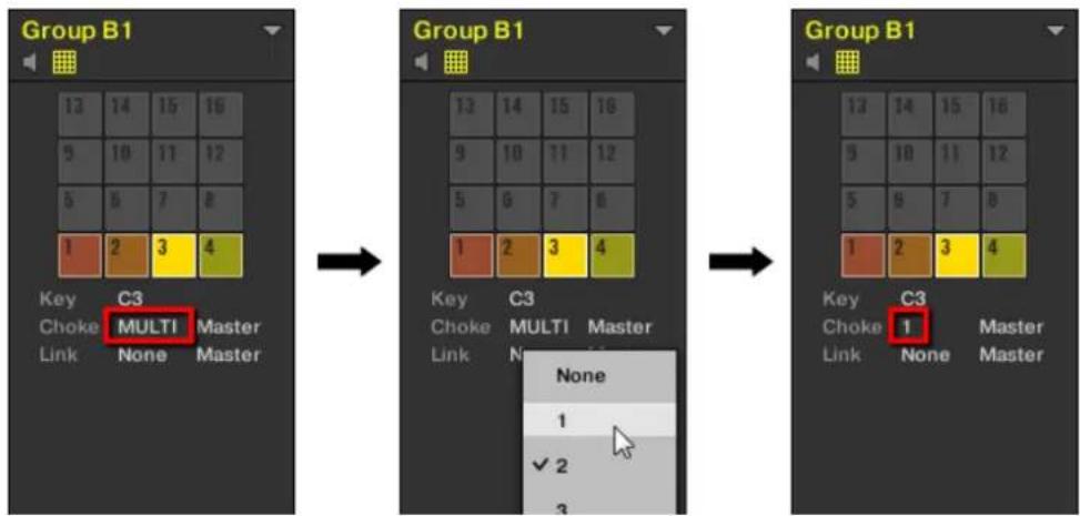 NATIVE INSTRUMENTS Maschine Mikro MK2 - Ajuster le paramètre choke pour plusieurs sounds avec des valeurs choke différentes - 1