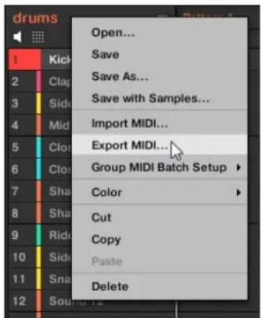 NATIVE INSTRUMENTS Maschine Mikro MK2 - Exporter un fichier MIDI grâce au menu contextuel - 1