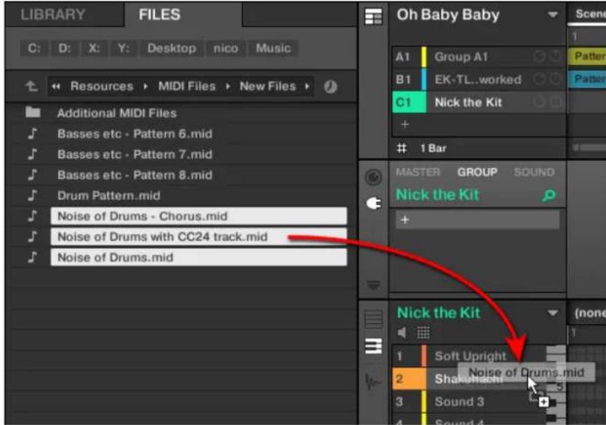NATIVE INSTRUMENTS Maschine Mikro MK2 - Pour importer plusieurs fichiers MIDI dans un group : - 2