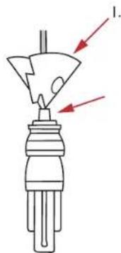 Diagram of a mechanical device with labeled parts and directional arrows indicating motion or force