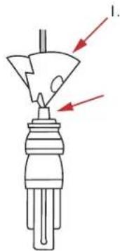 Diagram of a mechanical device with labeled parts and directional arrows indicating motion or force
