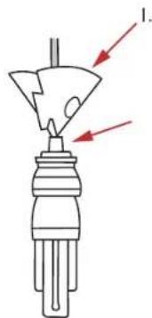 Diagram of a mechanical component with red arrows indicating direction, labeled '1.'