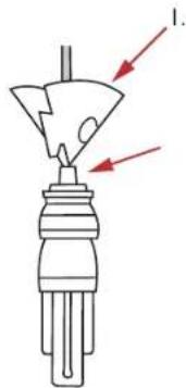 Diagram of a mechanical component with red arrows indicating direction, labeled '1.'