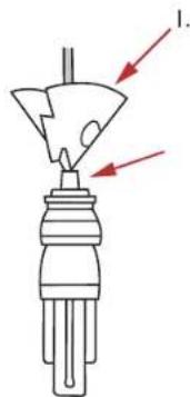 Diagram of a mechanical component with red arrows indicating direction, labeled '1.'