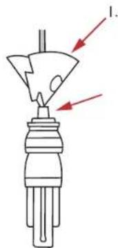Diagram of a mechanical component with red arrows indicating direction, labeled '1.'