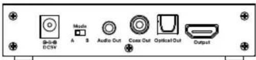 DC5V Mode A B Audio Out Coax Out Optical Out Output